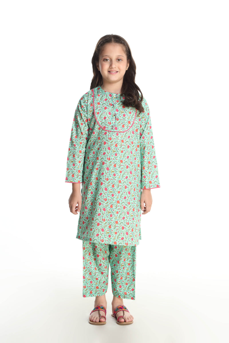 Digital Printed Embellished Kurti With Shalwar (DGKS-121)