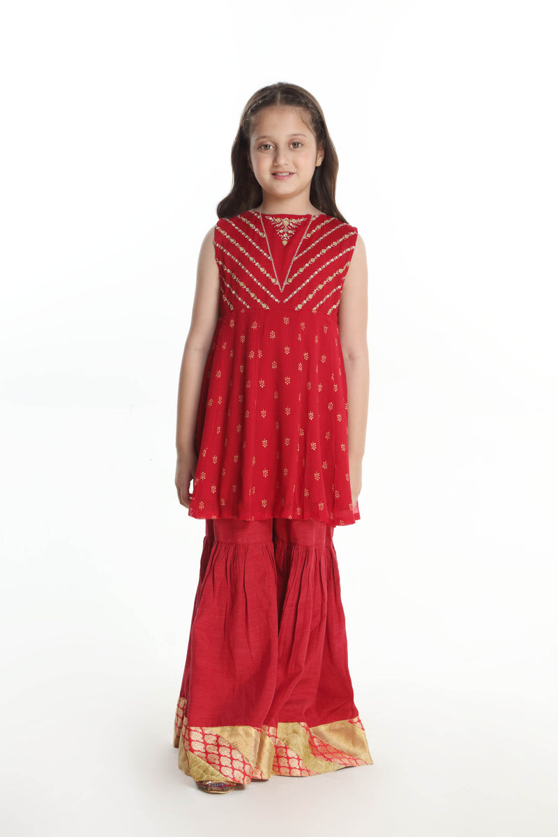 Embellished Kameez With Separate Sleeves & Gharara (GPW-1033)
