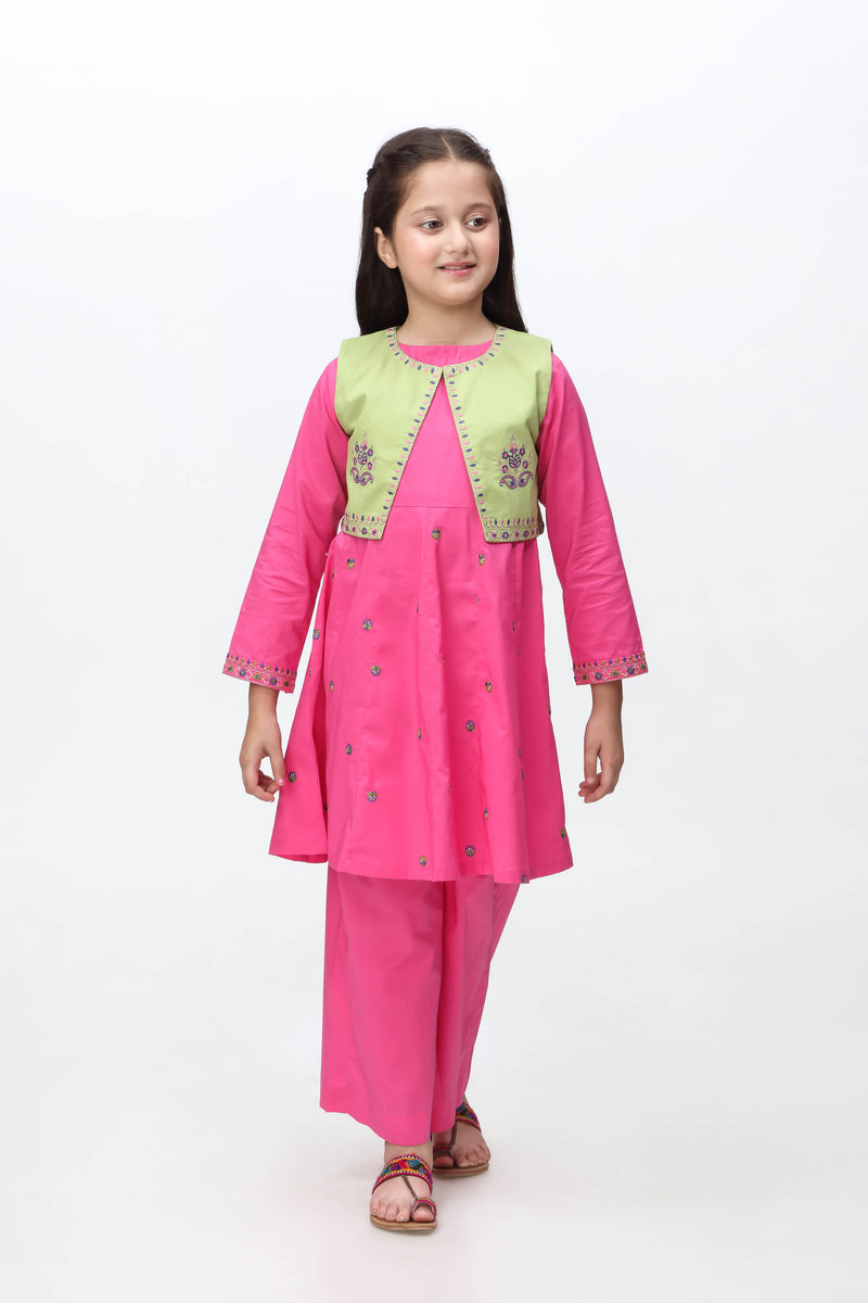 Embroidered Kameez With Waistcoat And Plazo (GSK-528)