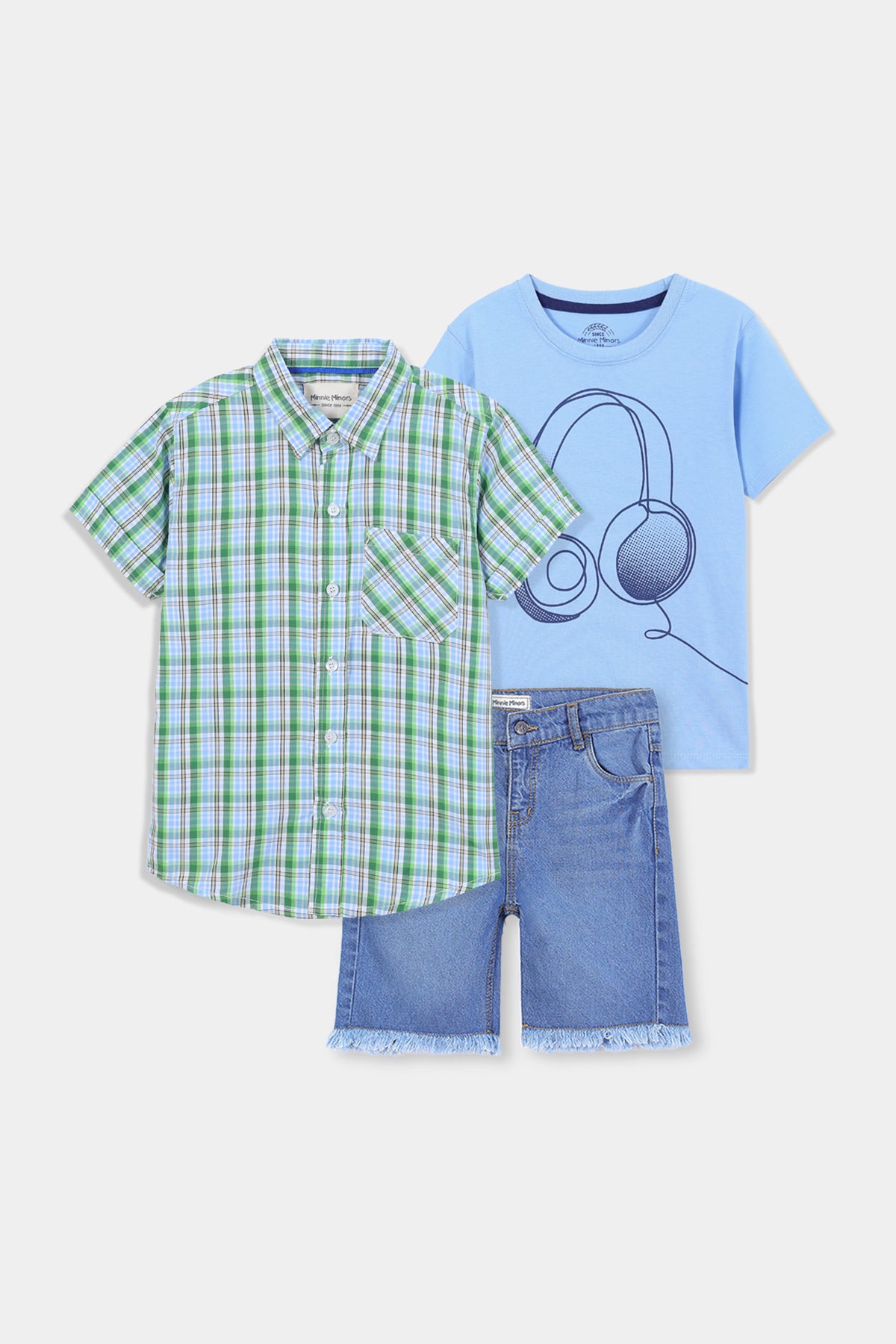 Short Sleeve Checkered Shirt With Graphic T-Shirt & Shorts (SST-151)